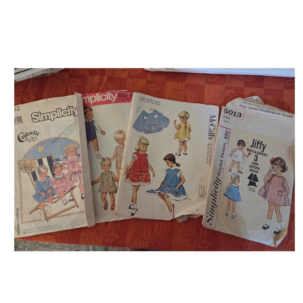 Vintage Sewing Patterns Lot Simplicity McCalls Jiffy Toddler Child Dress Apron